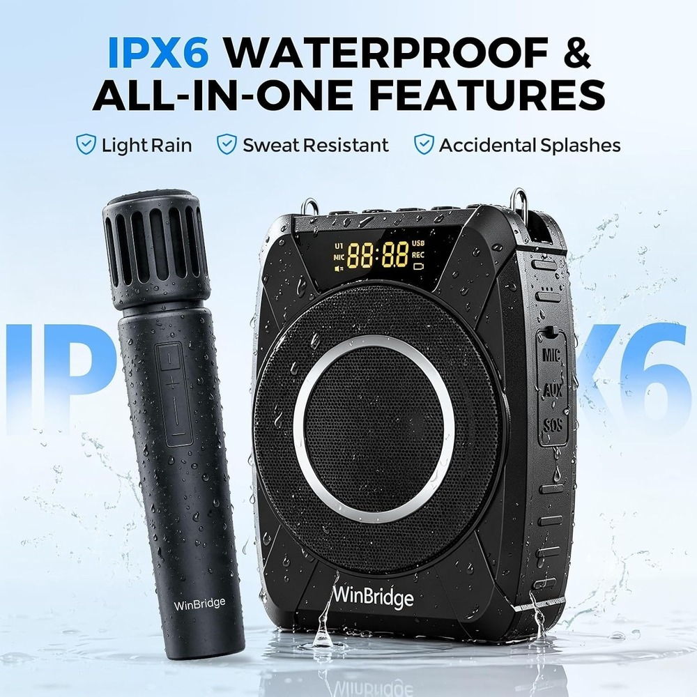 WinBridge M802 20W Portable Voice Amplifier Wireless Mic PA Bluetooth Speaker - Picture 5 of 8